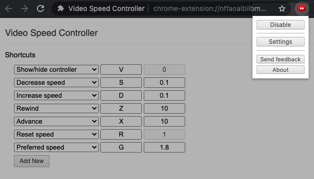 グーグルクローム拡張機能Video Speed Controller