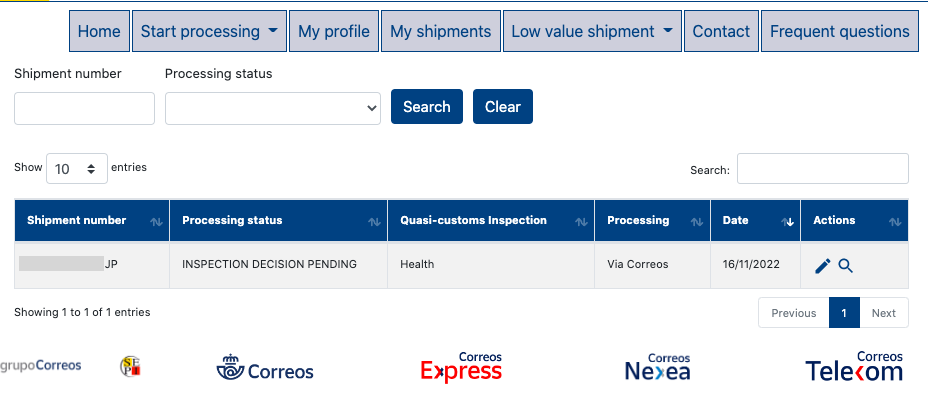 スペイン税関から荷物が動かない